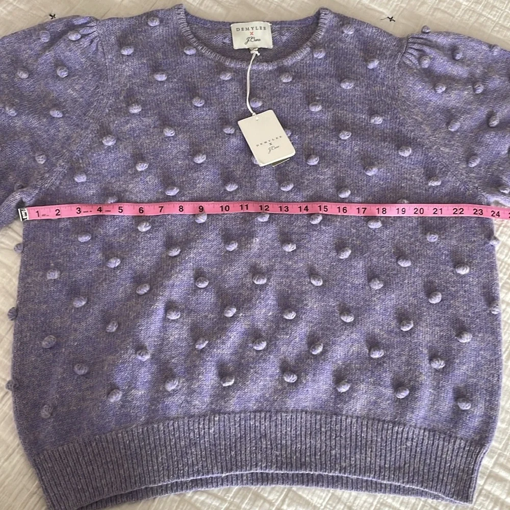 DEMYLEE x J. CREW Puff Sleeve Pom Pom Wool Blend Sweater Lavender Size XXL NWT